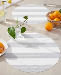 Town & Country Living Basics Cabana Stripe Indoor/Outdoor Placemats 4-Pack Set, Reversible, 15" Round