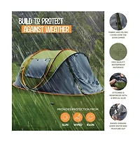 Camping Tent - 4-Person Easy Pop Up Tent with 2 Doors - UPF50+ Waterproof Instant Tent