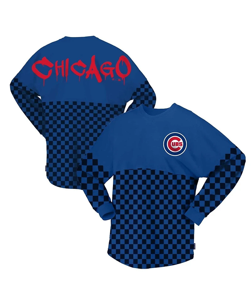 Women's Fanatics Royal Chicago Cubs Checker Print Long Sleeve T-shirt