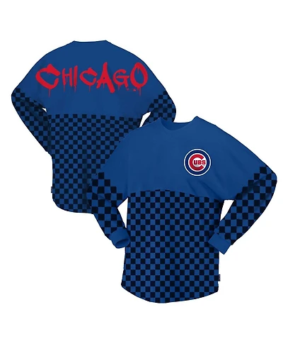 Women's Fanatics Royal Chicago Cubs Checker Print Long Sleeve T-shirt