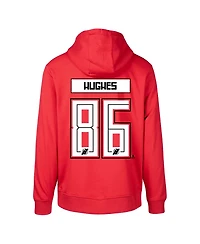 Men's LevelWear Jack Hughes Red New Jersey Devils Podium Name and Number Pullover Hoodie