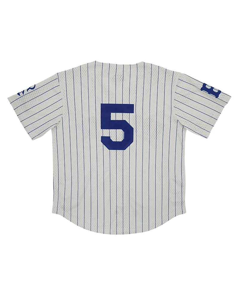 Men's Rings & Crwns #5 Cream Distressed Brooklyn Royal Giants Mesh Button-Down Replica Jersey