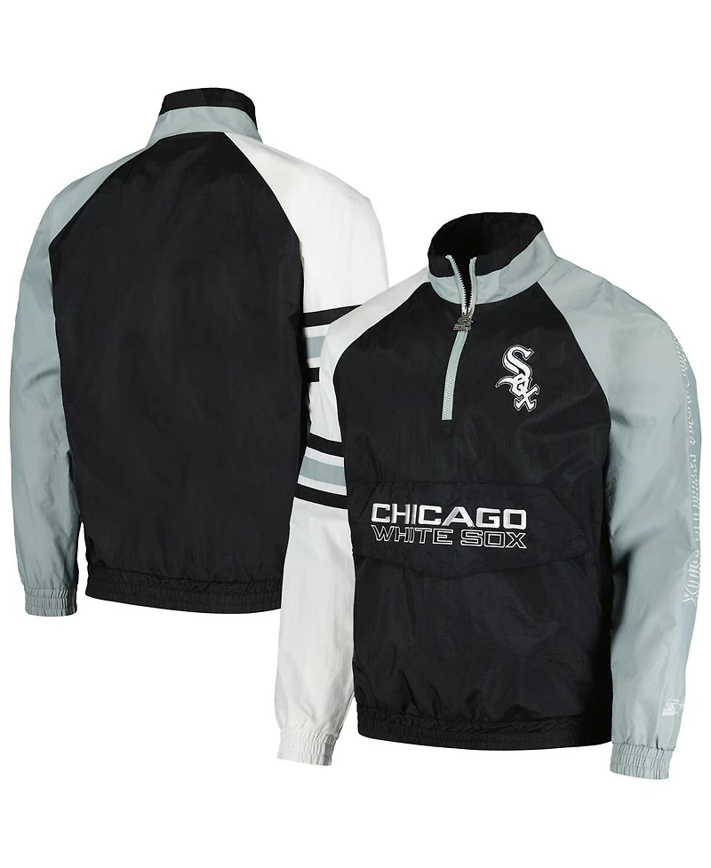 Men's Starter Black, White Chicago Sox Elite Raglan Half-Zip Jacket
