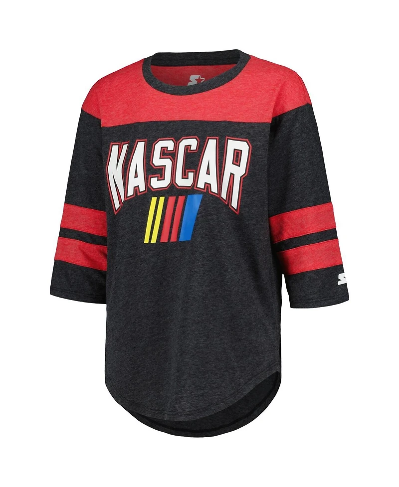 Women's Starter Black Nascar Full Back Block 3/4-Sleeve Tri-Blend Top