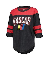 Women's Starter Black Nascar Full Back Block 3/4-Sleeve Tri-Blend Top