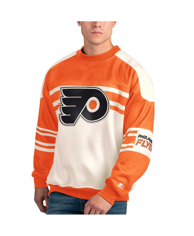 Men's Starter White Philadelphia Flyers Defense Fleece Crewneck Pullover Sweatshirt
