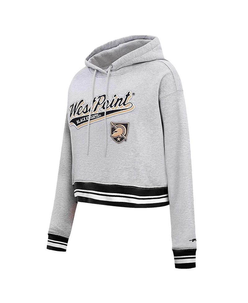 Women's Pro Standard Heather Gray Army Black Knights Script Tail Fleece Cropped Pullover Hoodie