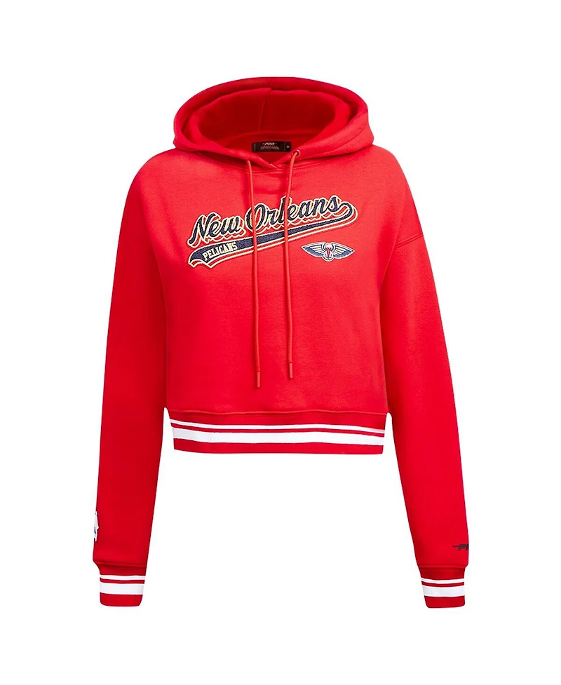 Women's Pro Standard Red New Orleans Pelicans Script Tail Cropped Pullover Hoodie