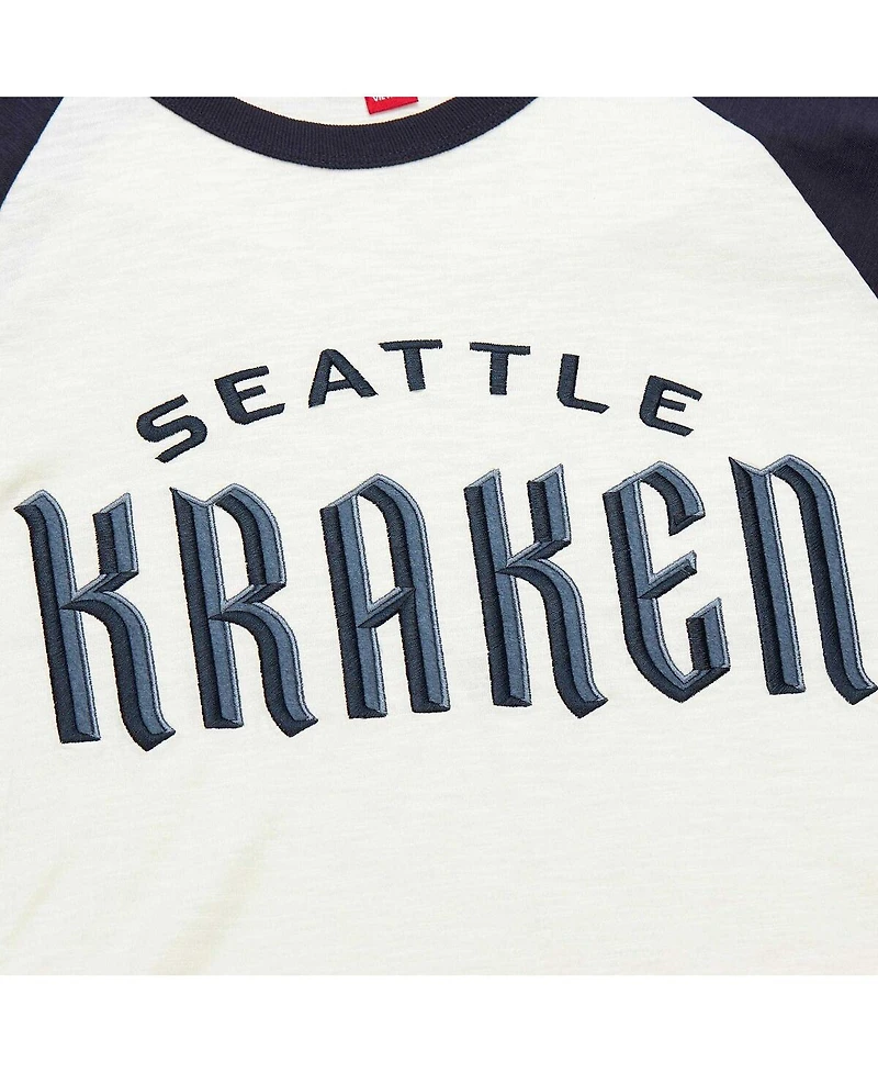 Men's Mitchell & Ness Cream Seattle Kraken Legendary Slub Vintage-Like Raglan Long Sleeve T-shirt