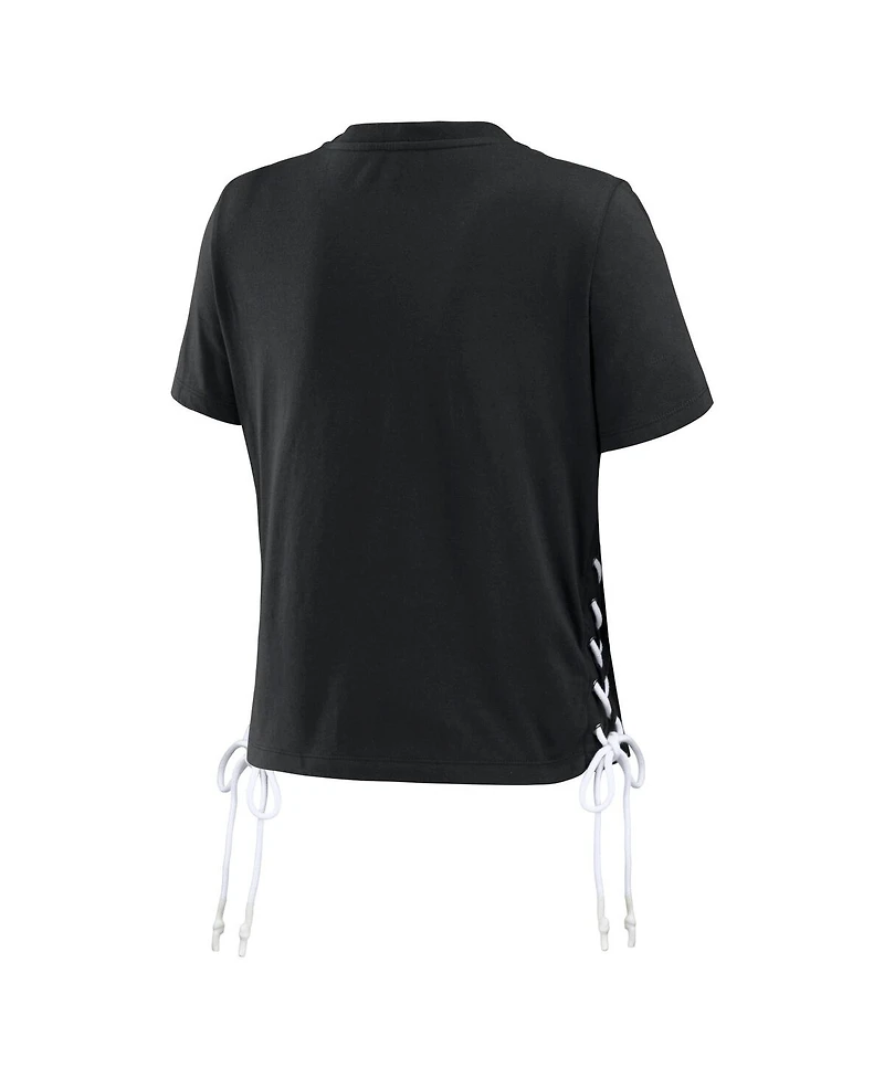 Women's Wear by Erin Andrews Black Baltimore Orioles Side Lace-Up Cropped T-shirt