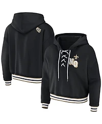 Women's Wear by Erin Andrews Black New Orleans Saints Lace-Up Pullover Hoodie