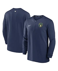 Men's Nike Navy Milwaukee Brewers Authentic Collection Game Time Performance Quarter-Zip Top