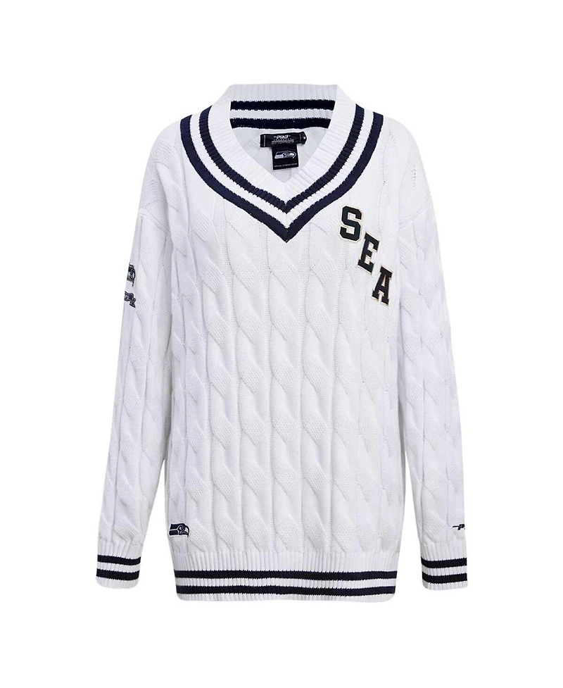 Women's Pro Standard White Seattle Seahawks Prep V-Neck Pullover Sweater