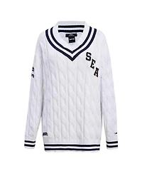 Women's Pro Standard White Seattle Seahawks Prep V-Neck Pullover Sweater