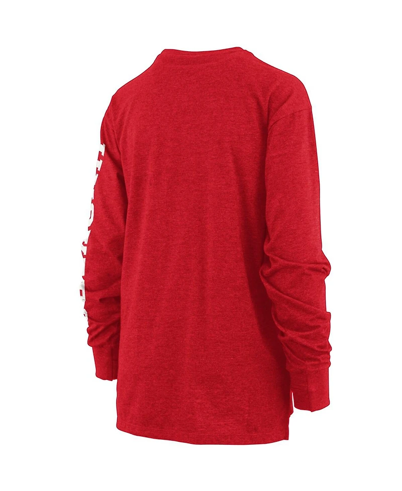 Women's Pressbox Heathered Scarlet Nebraska Huskers Two-Hit Canyon Long Sleeve T-shirt