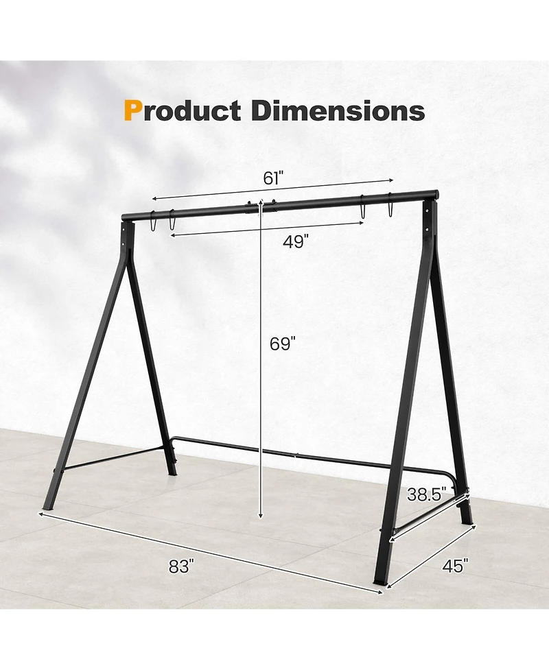 Costway Outdoor Porch Swing Frame Patio Metal Swing Stand with A-Shaped Structure