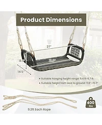 Costway Wicker Porch Swing Curved Rattan Swing Seat with Cozy Armrests for Front Porch