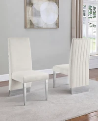 Best Quality Furniture 26" L x 20" W 42" H Velvet Side Chairs with Line Tufted Back and Chrome Legs, Set of 2