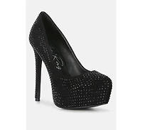 clarisse diamante faux suede high heeled pumps