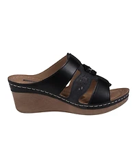 Gc Shoes Women's Spring Triple Band Flower Wedge Sandals