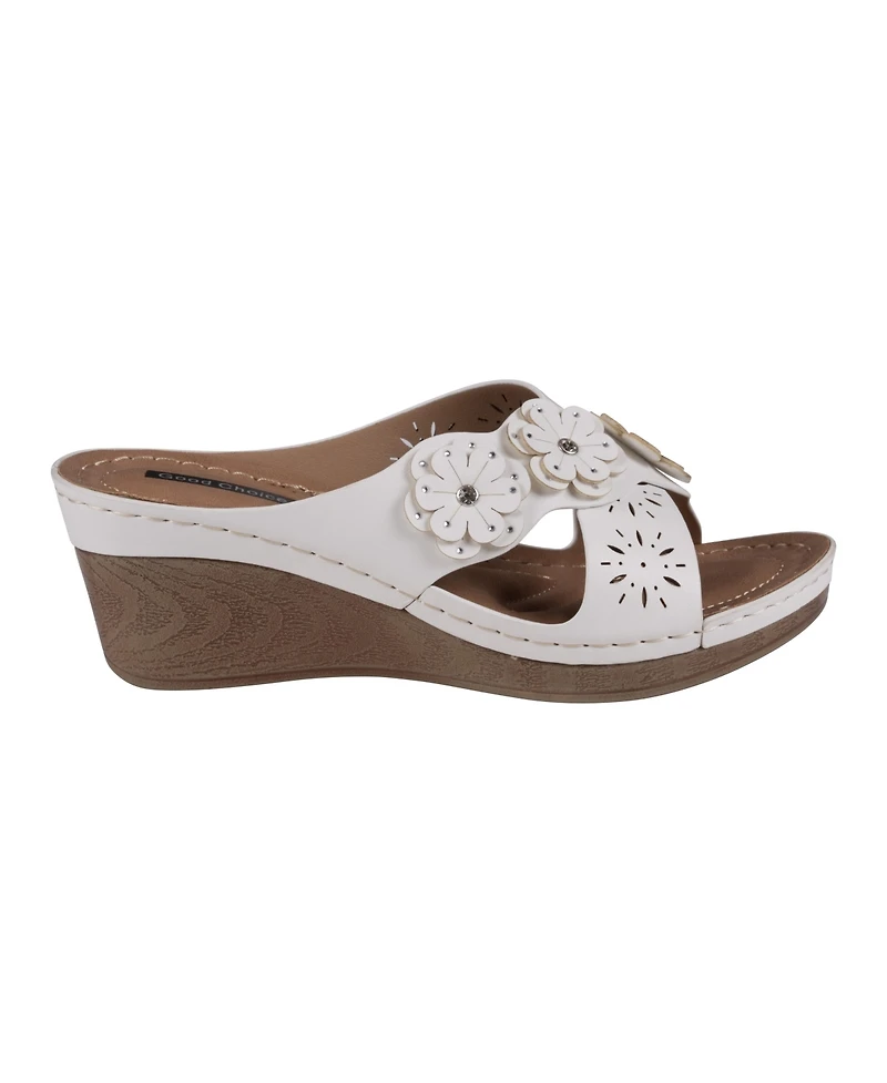 Gc Shoes Women's Miller Cross Strap Flower Slip-On Wedge Sandals