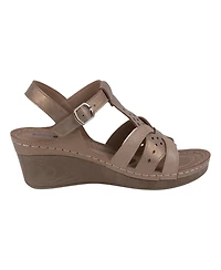 Gc Shoes Women's Darry Perforated T-Strap Slingback Wedge Sandals