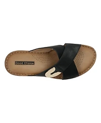 Gc Shoes Women's Demi Cross Strap Hardware Slip-On Wedge Sandals