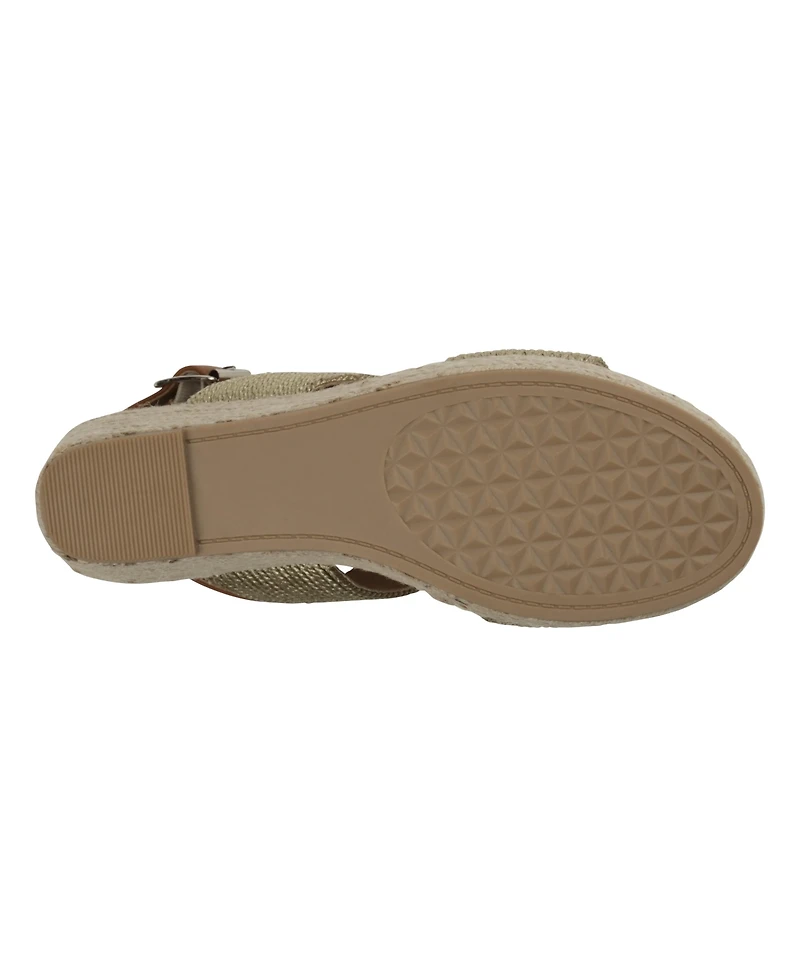 Gc Shoes Women's Ellis Metallic Double Band Slingback Espadrille Wedge Sandals