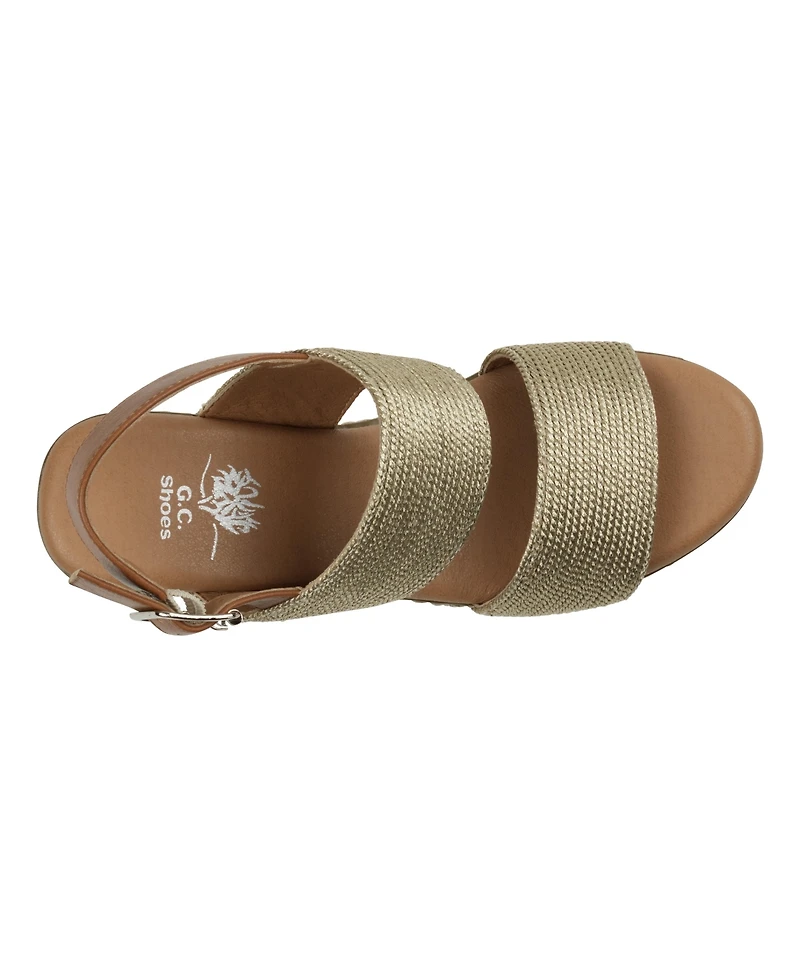 Gc Shoes Women's Ellis Metallic Double Band Slingback Espadrille Wedge Sandals