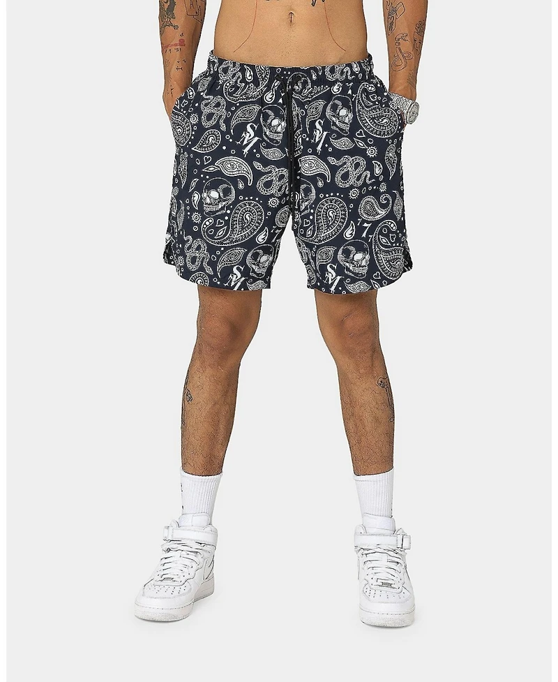 Saint Morta Men's Paisley Skulls Beach Shorts