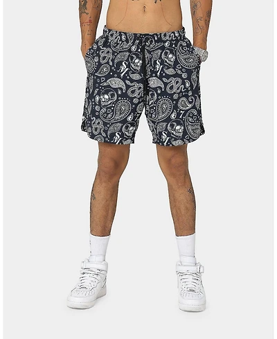 Saint Morta Men's Paisley Skulls Beach Shorts