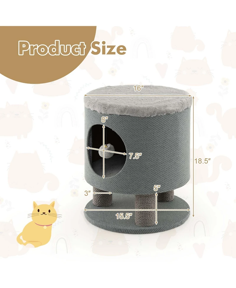 3-in-1 Cat Condo Stool Kitty Bed with Scratching Posts & Plush Ball Toy