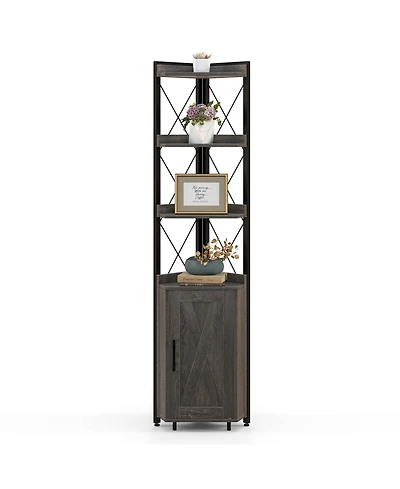 6-Tier Corner Bookshelf with 5-Level Adjustable Shelf & Anti-Tipping Kits