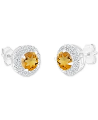 Amethyst (1-1/2 ct. t.w.) & Lab-Grown White Sapphire (1/2 Halo Birthstone Stud Earrings Sterling Silver (Also Additional Birthstones)