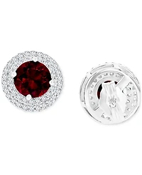 Amethyst (1-1/2 ct. t.w.) & Lab-Grown White Sapphire (1/2 Halo Birthstone Stud Earrings Sterling Silver (Also Additional Birthstones)