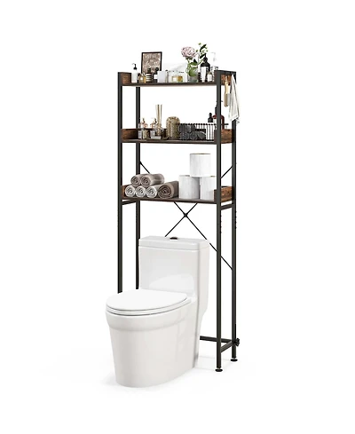 3-Tier Over-The-Toilet Bathroom Shelf Metal Frame Space Saver Rack with 4 Hooks