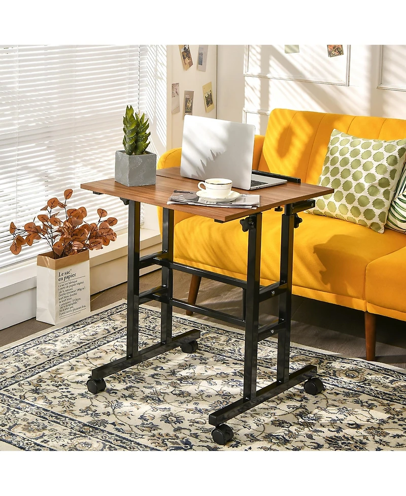 Height Adjustable Mobile Standing Desk with Tiltable Desktop & 2 Hanging Hooks