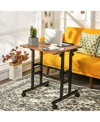 Height Adjustable Mobile Standing Desk with Tiltable Desktop & 2 Hanging Hooks