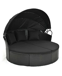 Patio Round Daybed with Retractable Canopy Rattan Sectional Seating
