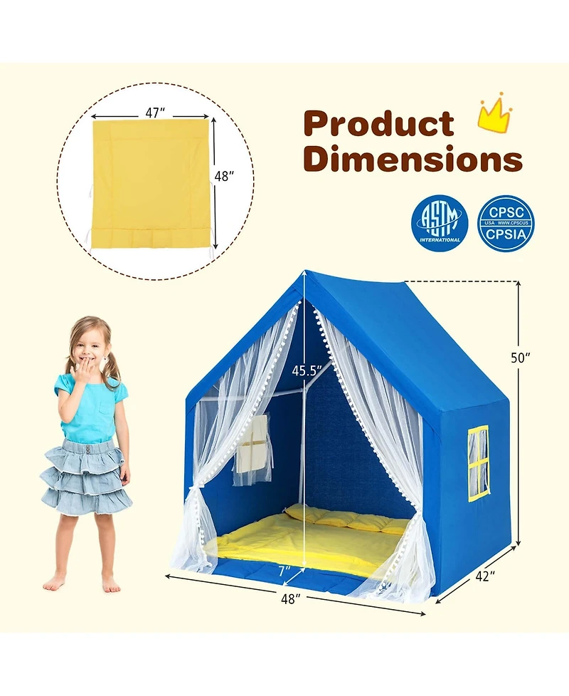 Costway Large Play Tent Kids & Toddlers Playhouse with Washable Cotton Mat, Star Lights