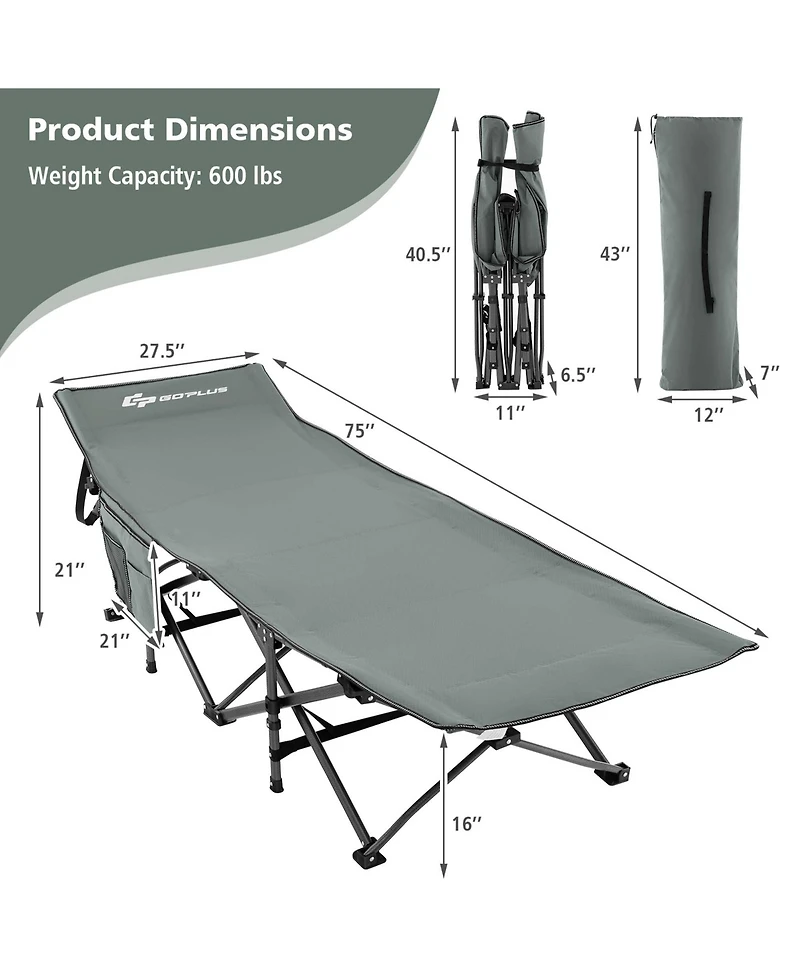 Wide Foldable Camping Cot Heavy-Duty Steel Indoor & Outdoor Sleeping Cot