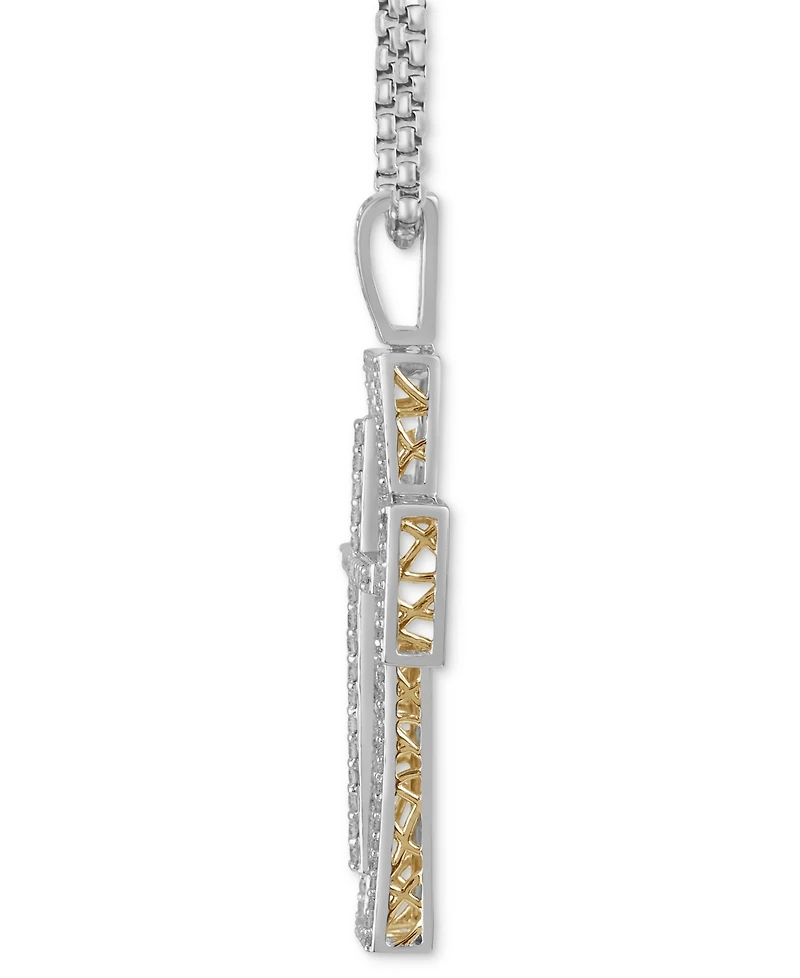 Men's Diamond Lattice Openwork Cross 22" Pendant Necklace (1/2 ct. t.w.) in Sterling Silver & 18k Gold-Plate