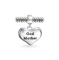 Bling Jewelry White Crystal Accent Bff Word Heart Shape God Mother Dangle Bead Charm Oxidized Sterling Silver Fit European Bracelet