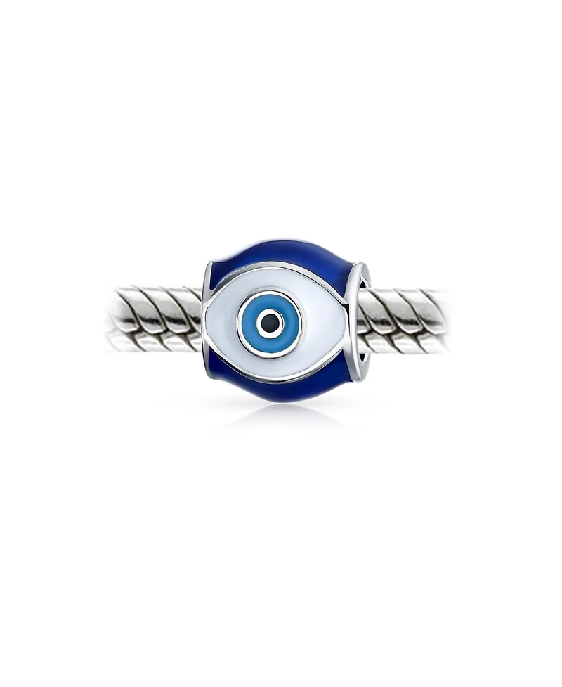 Bling Jewelry Spiritual Amulet Good Luck Blue Enamel Evil Eye Charm Barrel Bead Sterling Silver Fits European Bracelet