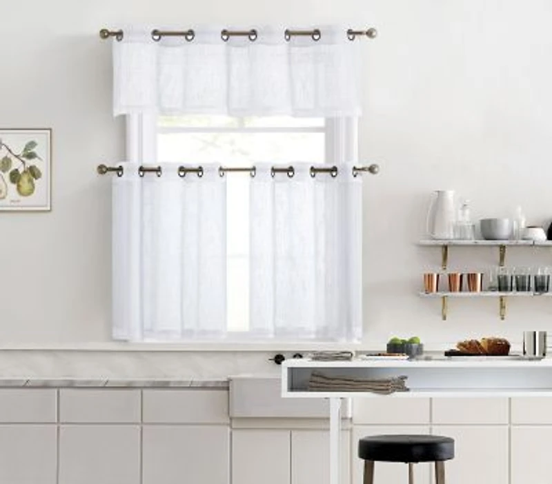 Abbey Faux Linen Textured Semi Sheer Privacy Light Filtering Transparent Grommet Short Thick Cafe Curtain Tiers For Small Windows Kitchen Bathroom Set Of 2