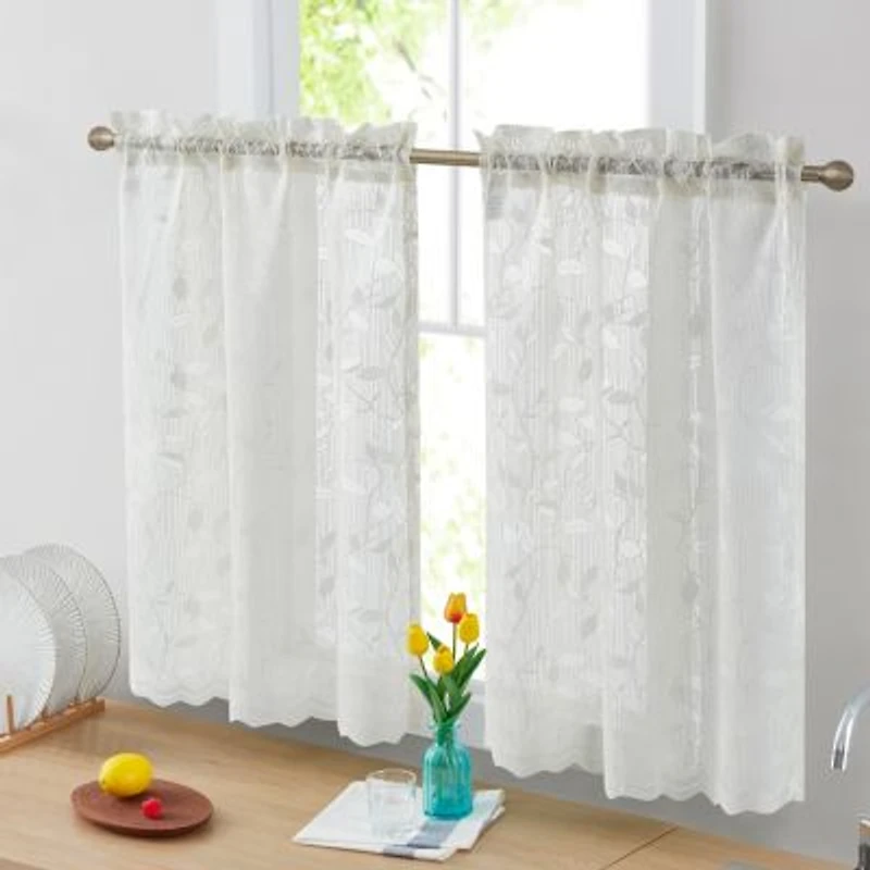 Hlc.Me Joyce Semi Sheer Kitchen Swag Curtain Panels Rod Pocket For Small Windows Kitchen Bathroom 30 W X 36 L Pair