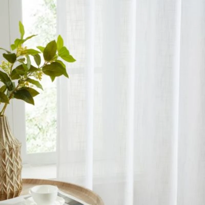 Hlc.Me Linda Faux Linen Textured Semi Sheer Privacy Sun Light Filtering Transparent Window Rod Pocket Long Thick Curtains Drapery Panels For Bedroom Living Room 2 Panels 54 W X 96 L Beige