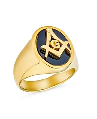 Bling Jewelry Square Compass Black Oval Signet Freemason Masonic Ring Stainless Steel