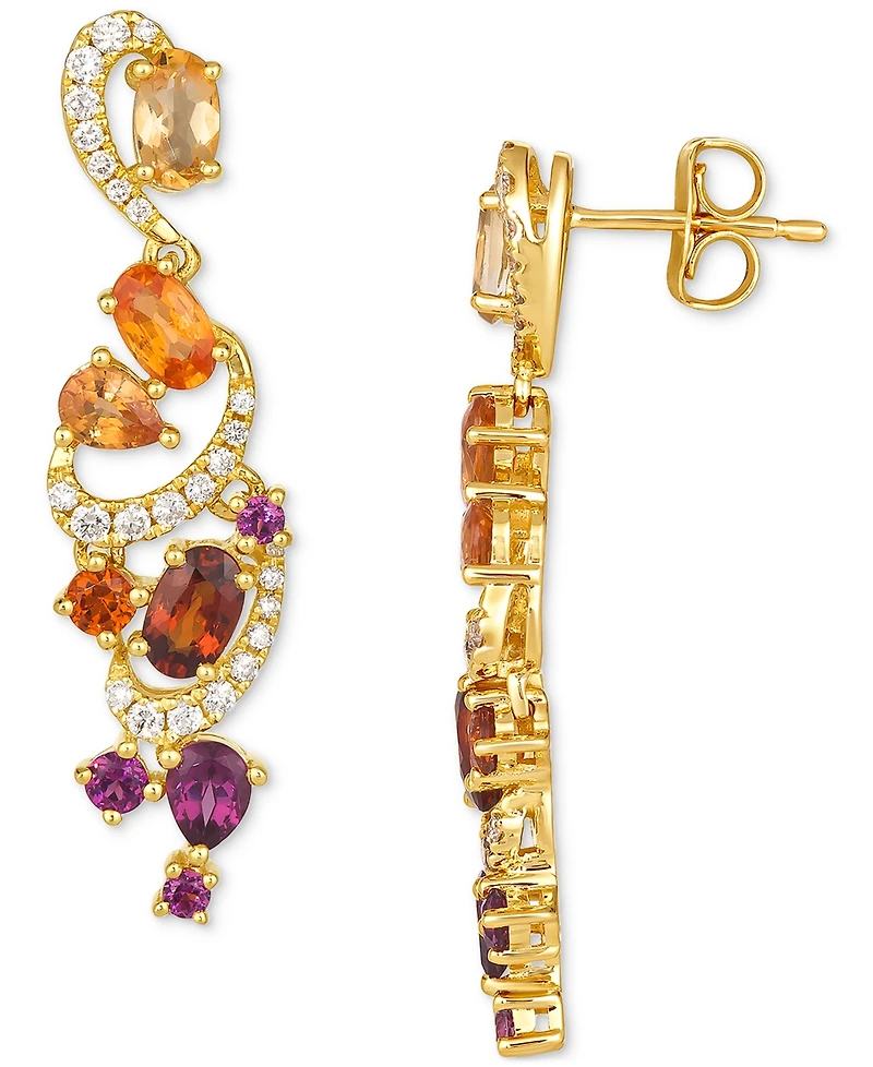 Le Vian Multi-Gemstone (2-1/2 ct. t.w.) & Vanilla Diamond (1/4 ct. t.w.) Swirl Drop Earrings in 14k Gold