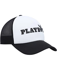 Men's Playboy White, Black Foam Trucker Snapback Hat
